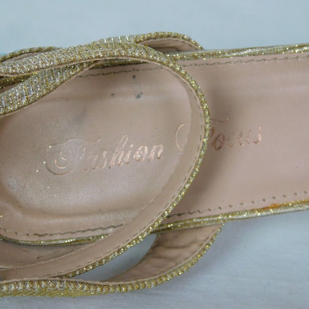 Fashion Focus Women Size 10 Gold Colored Rhinestone Peep Toe 5" Heel 1.5" Platfo - Picture 4 of 12